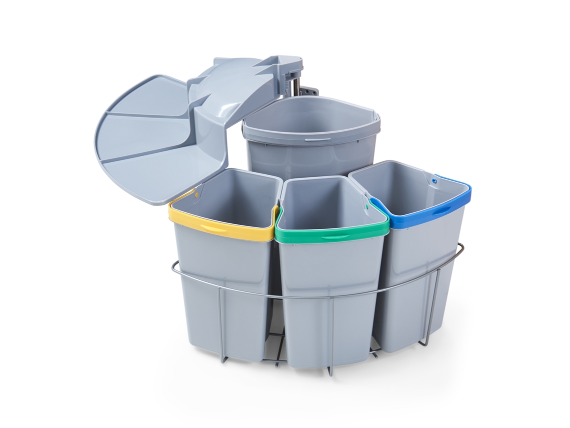 Cubo de basura giratorio empotrado Kollby, plástico, 3 x 6 L, 1 x 12 L, gris, [EN.CASA]