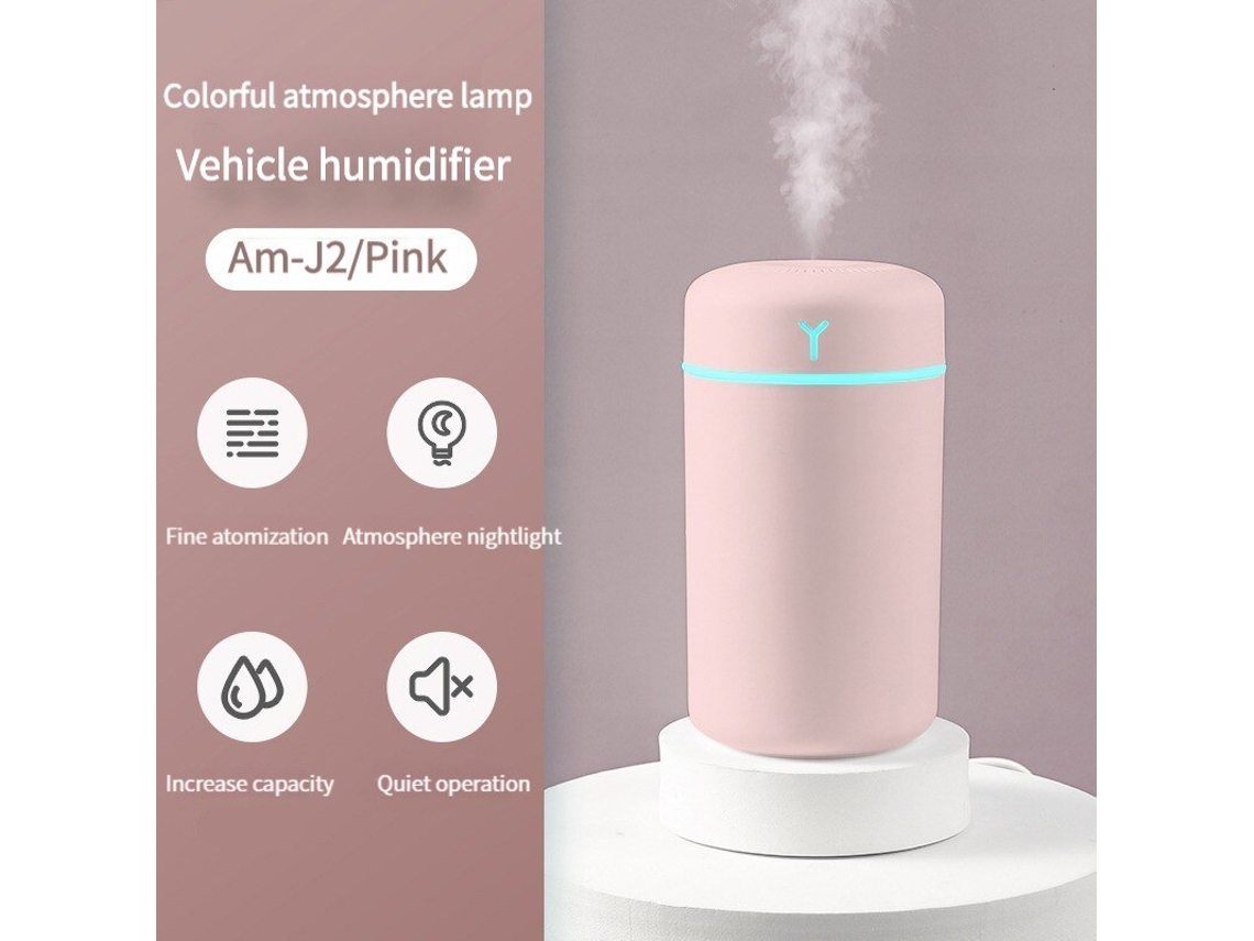 Humidificador recargable Digitallab para coche, con luz nocturna, 420 ml (rosa)