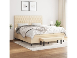 Cama Box Spring Con Colchón Tela Color Crema 180x200 Cm