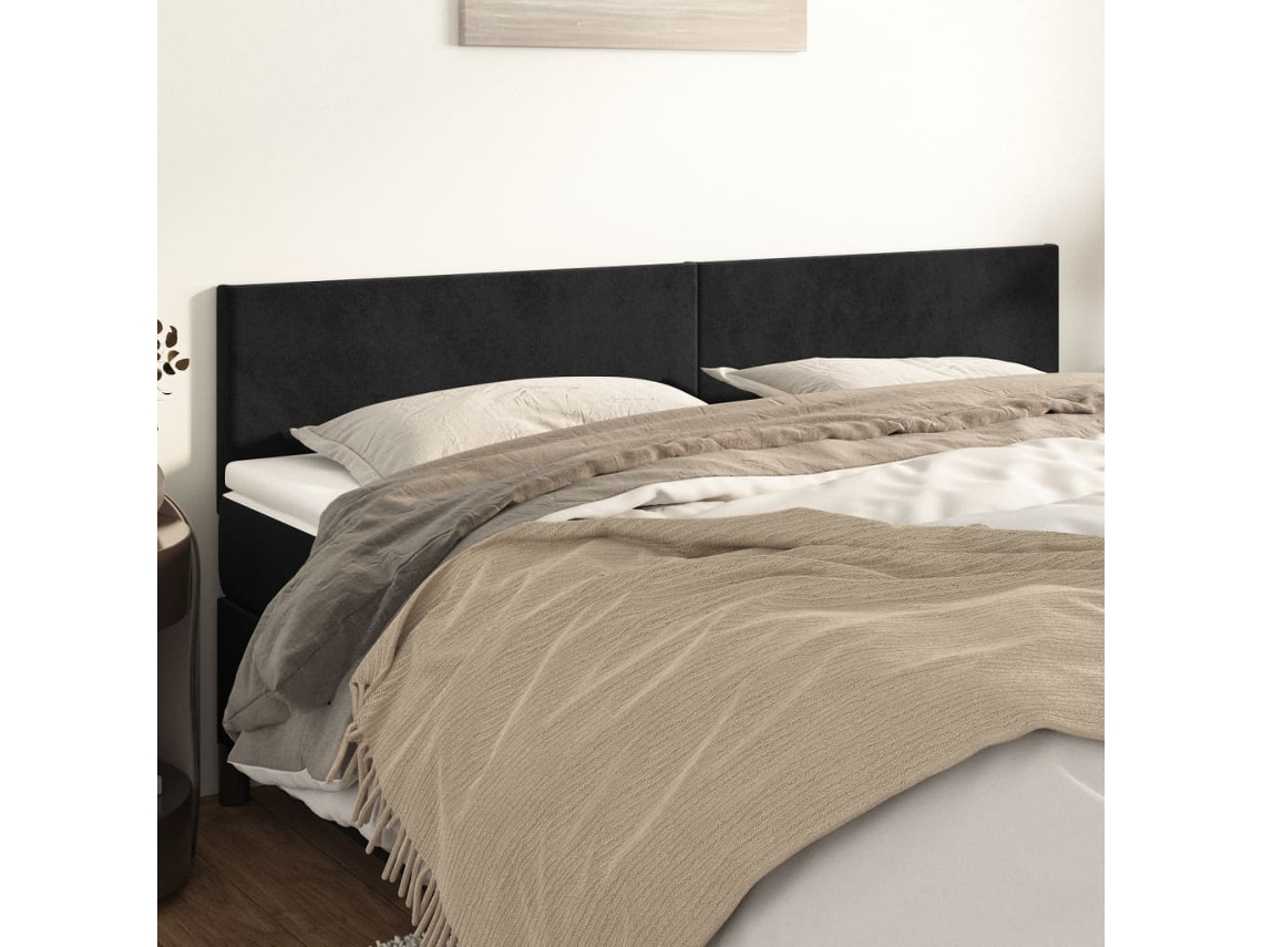 Pack 2 Uds Cabeceroscabecero De Camapanel De Cabecera De Terciopelo Negro 90x5x78/88 Cm