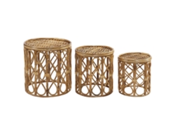 Set 3 Mesita Auxiliar Mimbre Natural 38x38x43,4cm