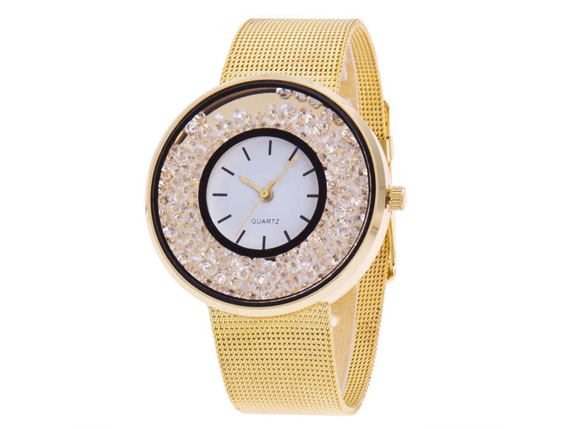Reloj De Pulsera De Mujer Con Detalles De Diamantes De Imitación, Oro Rosa Y Blanco.