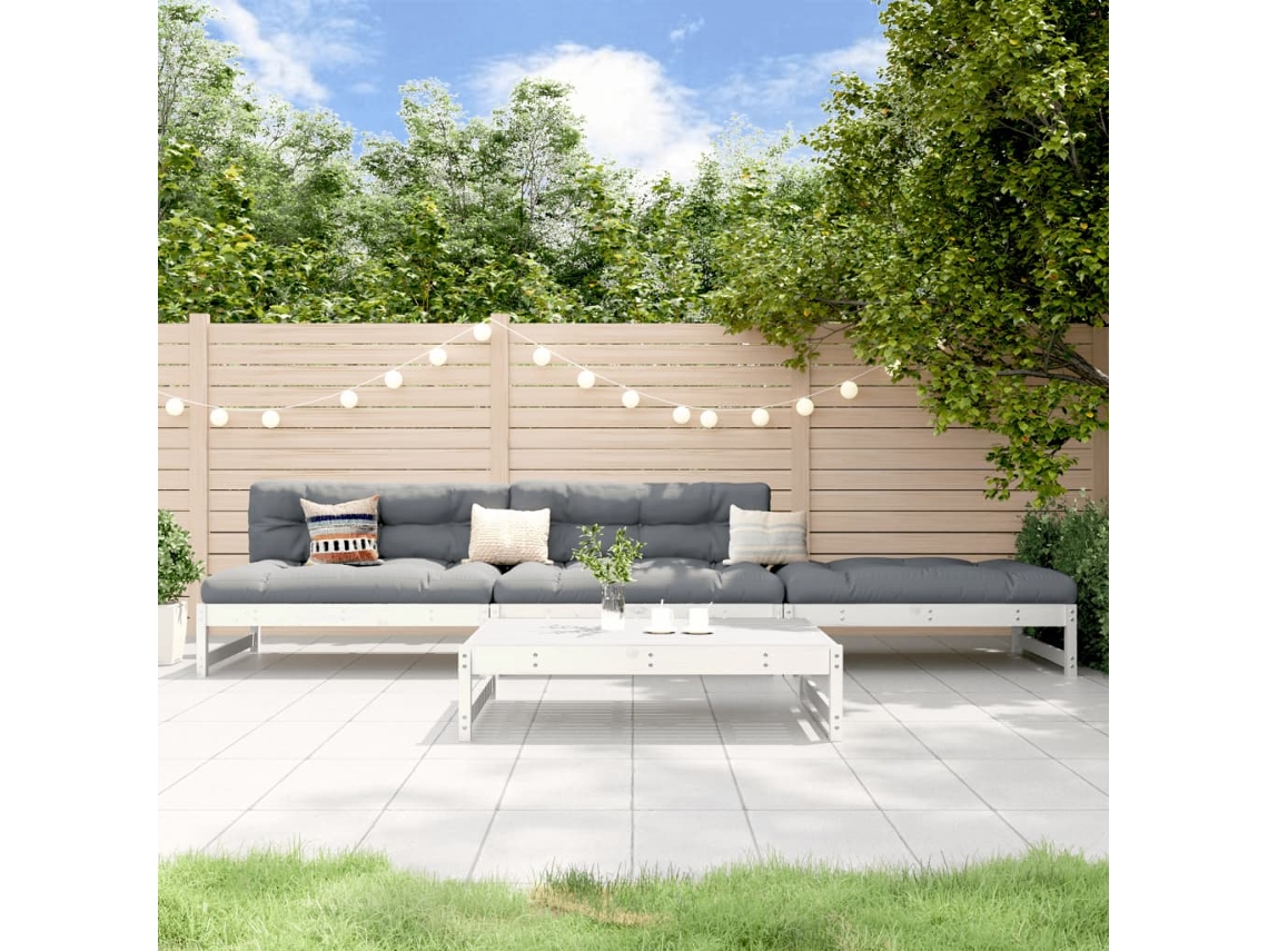 Conjunto de salón de jardín de 4 piezas en madera maciza de pino, blanco, DKD Home Decor