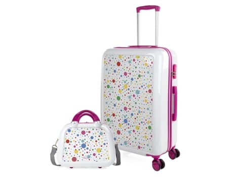 Juego De Maletas Pc ITACA Personalizado Base Blanco/Fucsia blanco-fucsia dots (44X65x25 Cm - 63L)