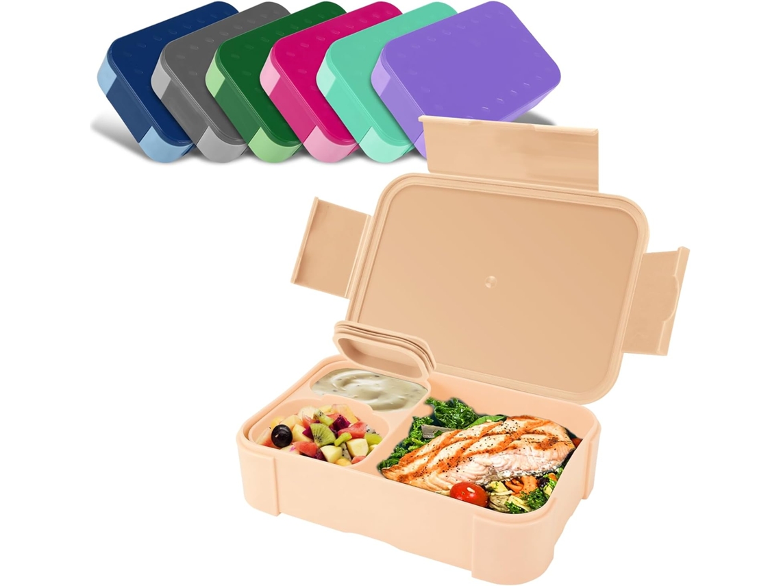Fiambrera infantil con separadores - 900 ml - A prueba de fugas - Ideal para el colegio y picnics - Apta para microondas y lavavajillas (color caqui)