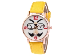 Reloj De Pulsera Unisex De Cuarzo Con Correa De Piel Sintética E Ilustración Moderna (amarillo)
