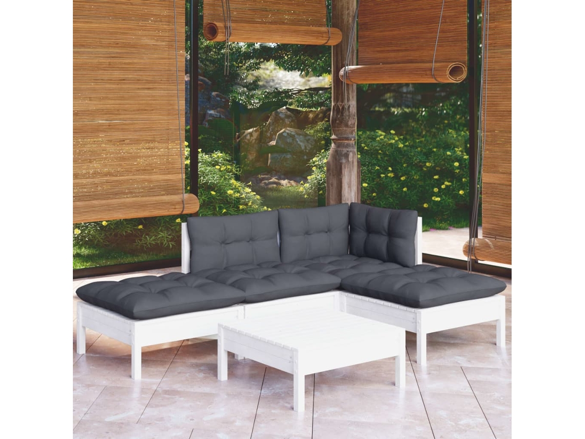 Conjunto de muebles de jardín con cojines de pino blanco, Dkd Home Decor