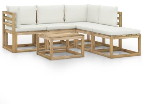 Conjunto 6 de muebles de jardín VIDAXL con cojines crema