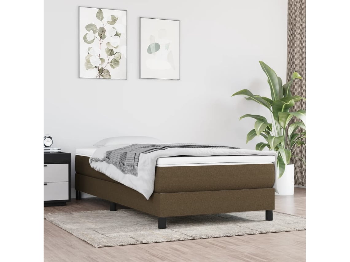 Cama Box Spring Con Colchón Tela Marrón Oscuro 90x190 Cm