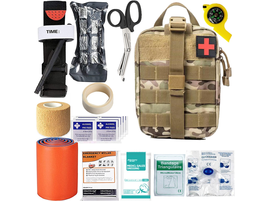 Kit de emergencia multifuncional, equipo de supervivencia para acampar al aire libre, botiquín de primeros auxilios táctico Cuich