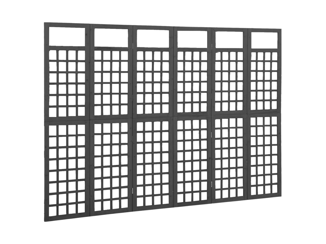 Biombo/Celosía de 6 paneles | Separador de ambientes | Separador de ambientes de abeto macizo 242,5 x 180 cm Negro