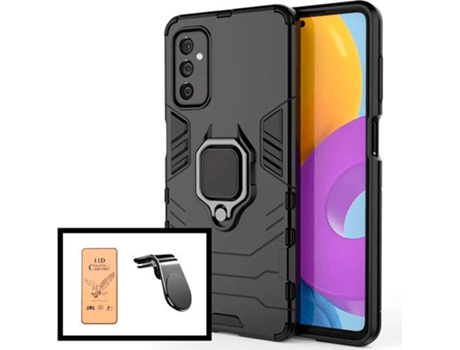 Kit Cristal Templado CeramicGlass Full Cover, Funda 3x1 Miltary Defender y Soporte Magnético L Safe Driving Coche Samsung Galaxy M52 5G PHONECARE N...