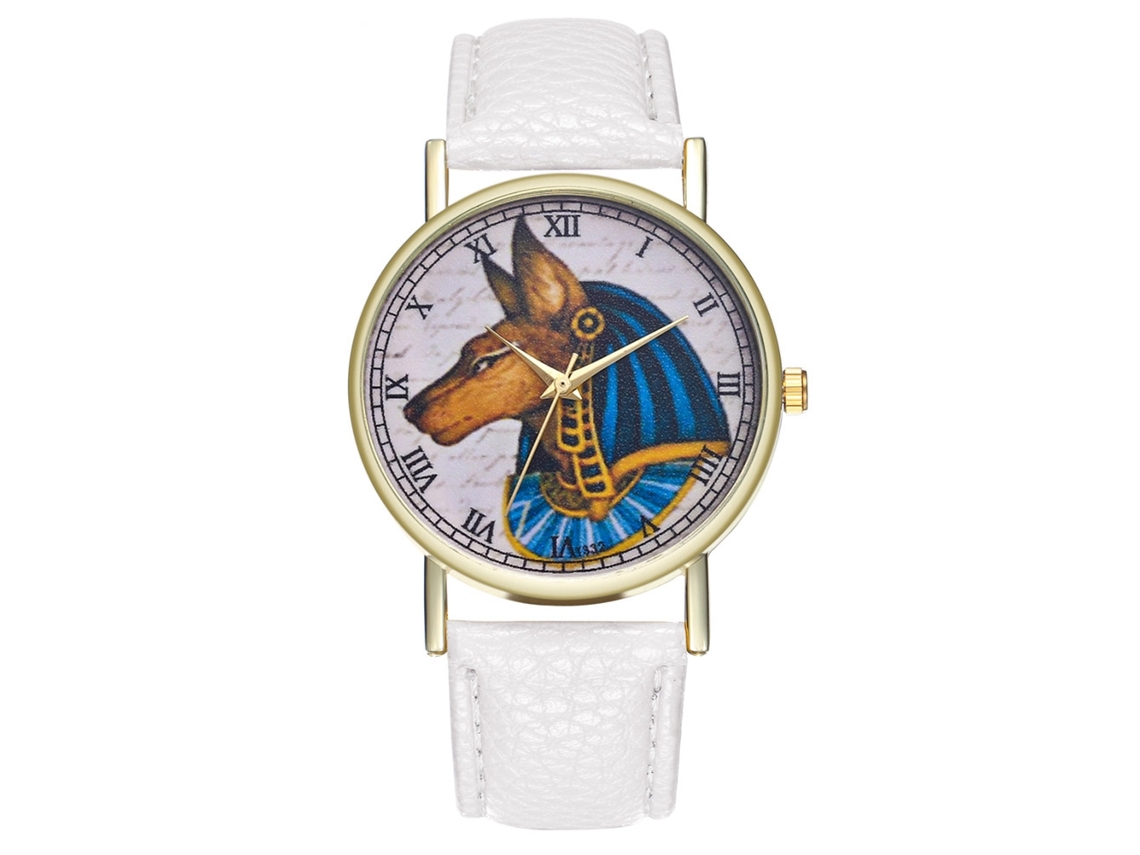 Reloj De Pulsera Unisex De Cuarzo Egipcio Antiguo Con Correa De Cuero Sintético Blanco.