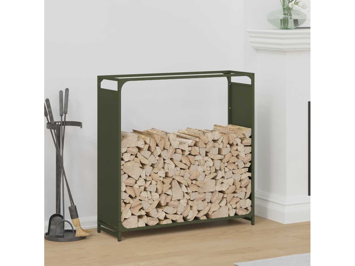Leñero de acero laminado en frío color verde oliva LOVELY HOME