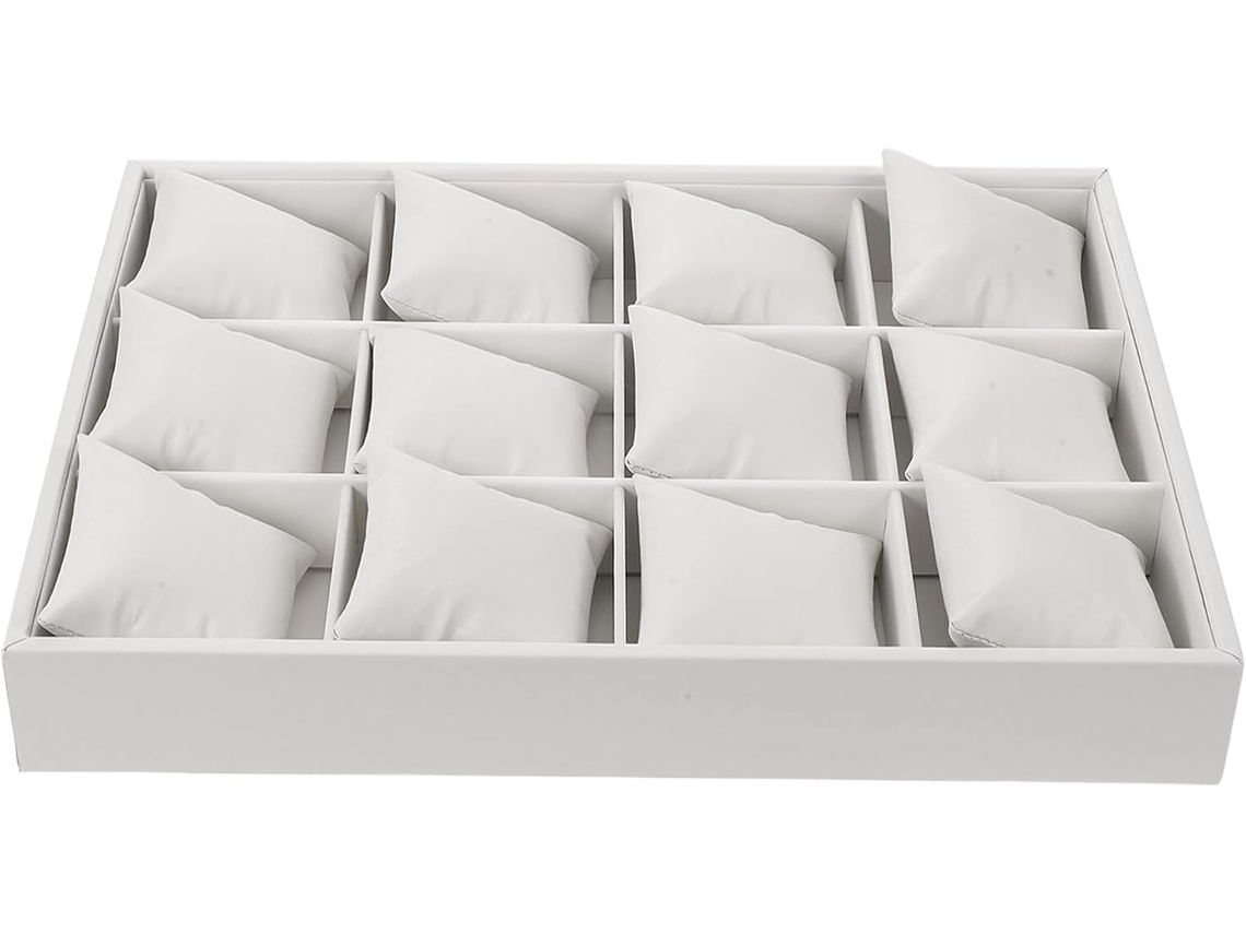 Bandeja Para Joyas De Piel Sintética Blanca Con Cojines Y 12 Compartimentos Organizadores.