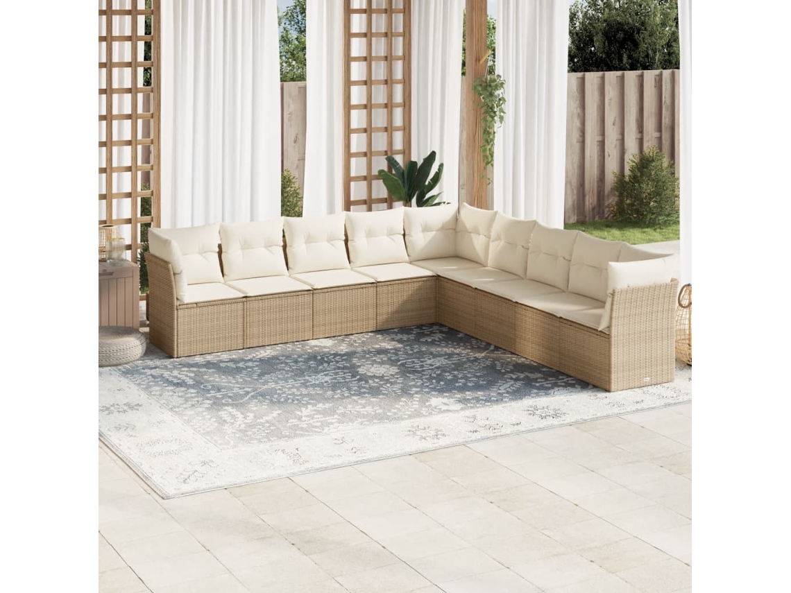 Conjunto de 9 sofás de jardín con cojines de mimbre beige de Dkd Home Decor