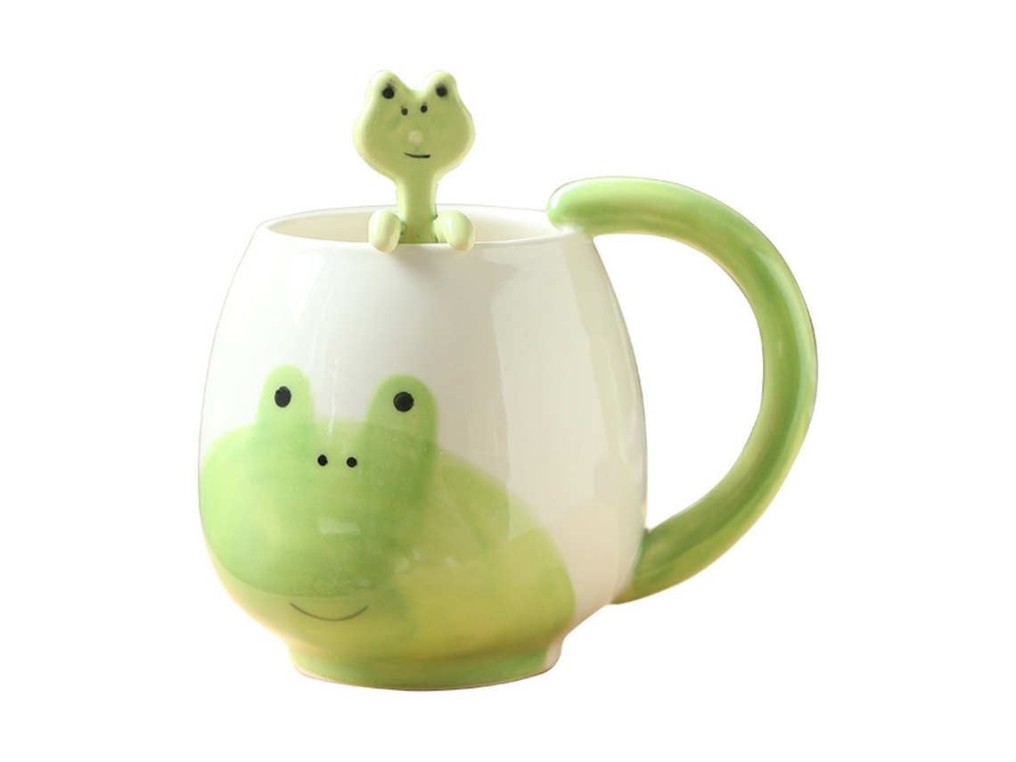 Taza Divertida Rana, Cerámica con Cuchara y Platillo, 420ml, Regalo de Cumpleaños NEVEANCE
