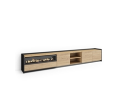 Mueble Tv, Televisión, 310x37x50cm, Para Tv Hasta 80", Chimenea Eléctrica, Led, Roble Y Negro