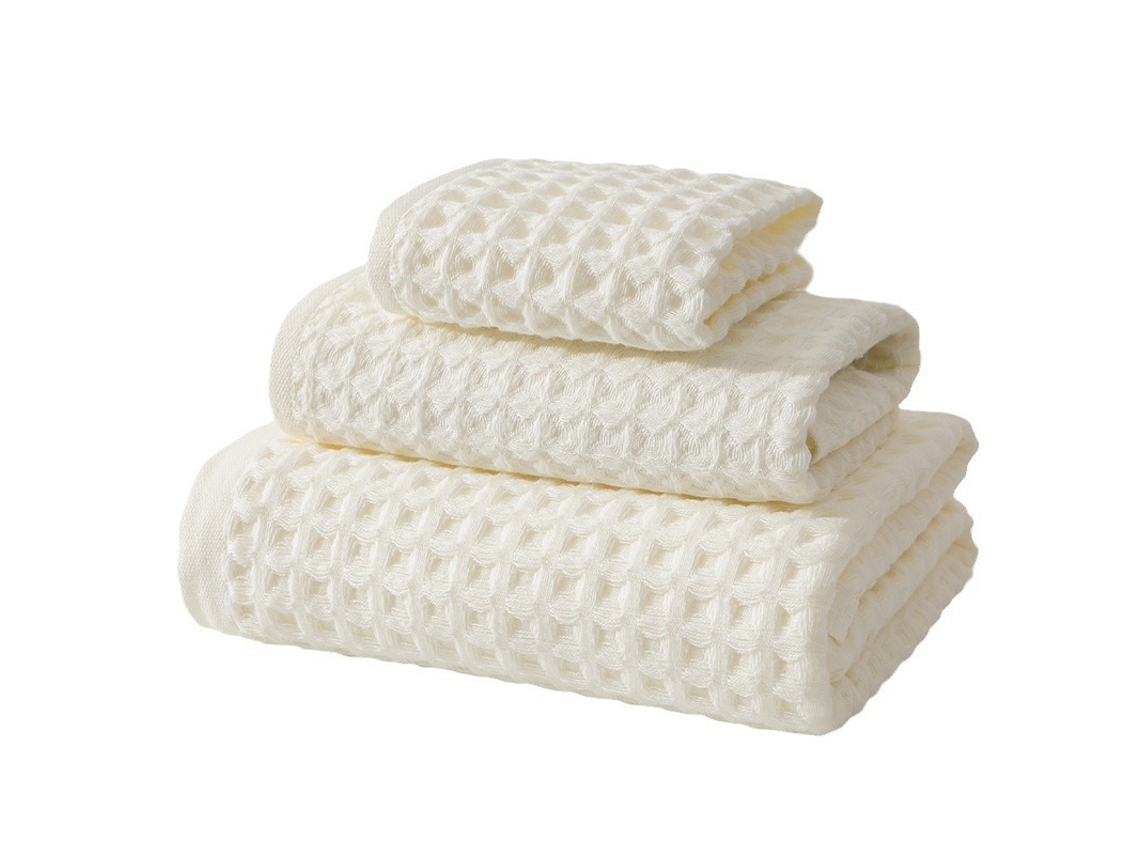 Toalla de baño SIURN de algodón gofrado, paquete de 3, 3 tamaños (140 x 70 cm/35 x 80 cm/35 x 35 cm), blanca SIURN