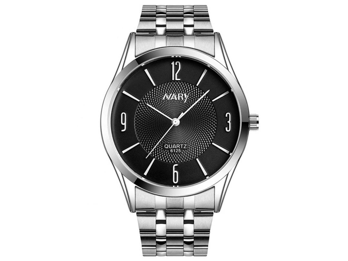 Reloj De Pareja Nary Impermeable Dial Redondo Correa De Acero (negro Para Hombre)