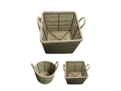 Cesta De Esparto Artesanal Con Asas Y Estructura Metálica - Diseño Redondo Y Cuadrado Cuadrado Grande