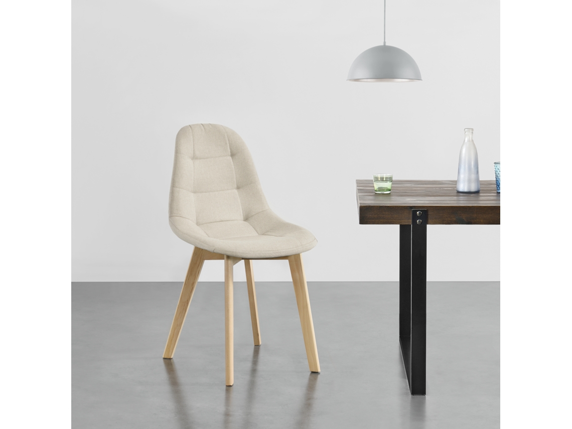 Conjunto de Cadeiras de Jantar [EN.CASA] Kopparberg Bege (Faia, 100 % poliéster - 86 x 53 x 47 cm)