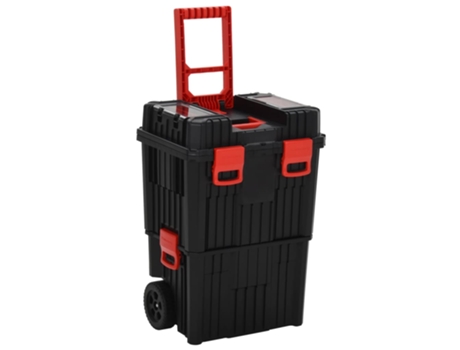 VIDAXL Carrito de herramientas de polipropileno negro y rojo