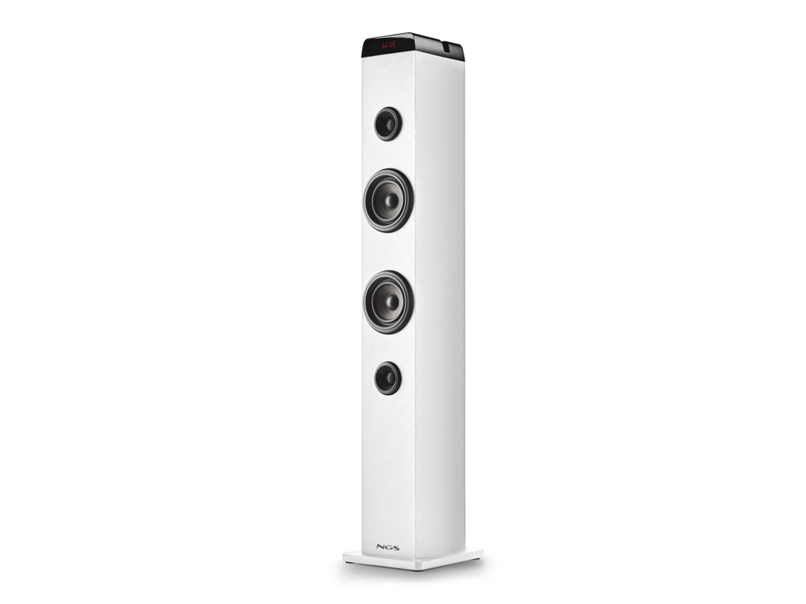 Torre de sonido Skycharm Pro blanca de 50 W, función de transmisión, entrada de micrófono, compatible con tecnología Bluetooth. Radio FM/USB/Óptica/Auxiliar. Mando a distancia. Ngs