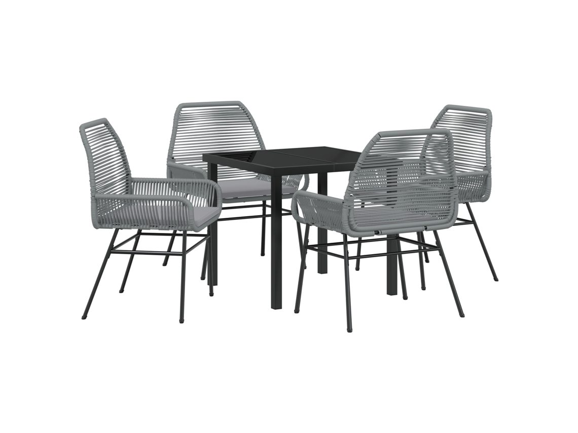 Juego de comedor de jardín Vidaxl de 5 piezas con cojines, ratán gris, poliéster