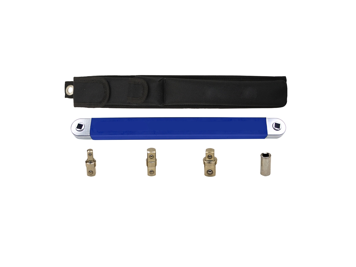 Juego De Llaves De Extensión Acodadas De Acero De Alto Carbono Con 3 Adaptadores Multifuncionales, Carraca Azul