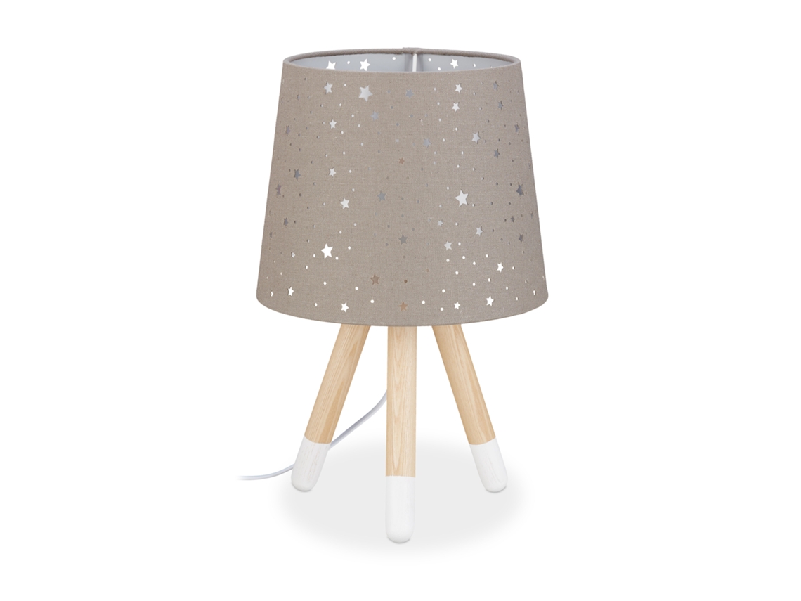 Relaxdays Lámpara De Mesa Infantil, Para Niños Niñas, E14, Redonda, 40 Cm, Estrellas, Gris
