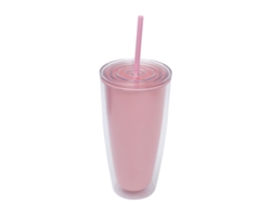 Vaso de plástico plano reutilizable de 24 oz con tapa y pajita NEVEANCE