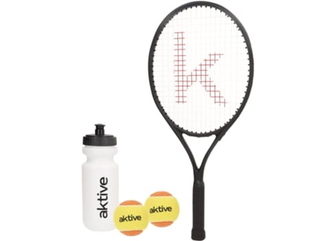 AKTIVE Kit raqueta de tenis iniciación c/pelotas, botella y funda (230 gr)