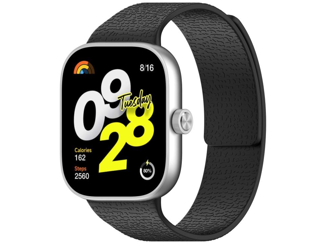 Bracelete Para Xiaomi Band 9 Pro / 8 Pro - Silicone Macio Magnético - Textura De Lichia - Plugue De Metal Preta