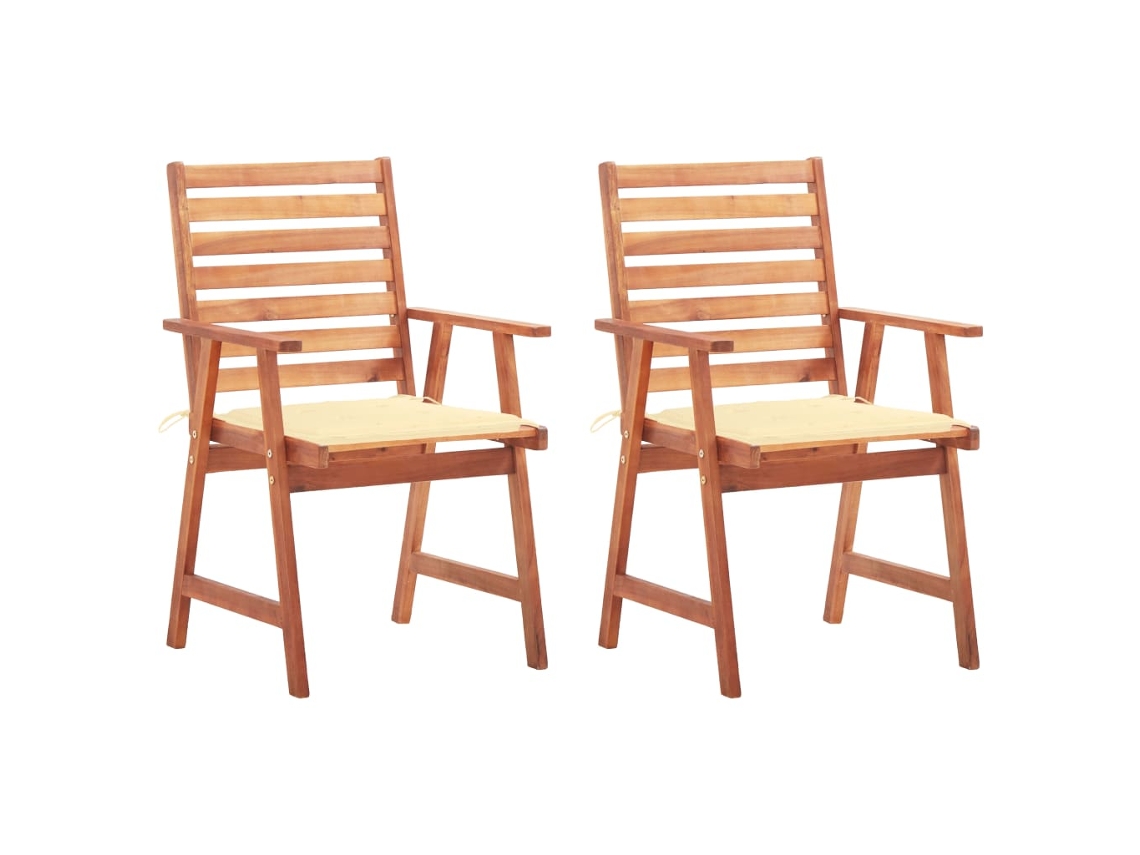 Sillas de comedor de jardín de dos piezas DKD Home Decor con cojines de acacia maciza