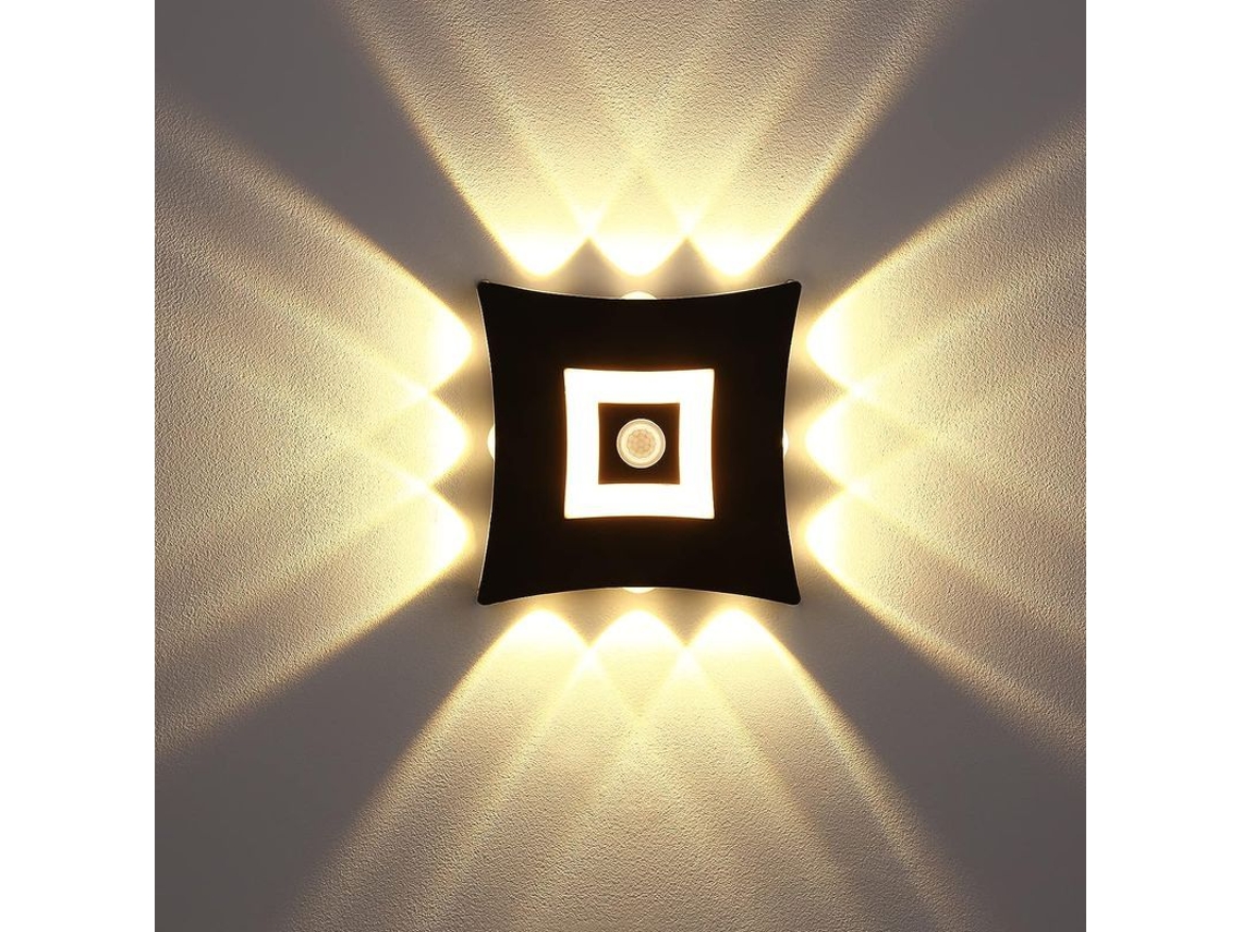 Luz De Parede Led 18w Com Sensor De Movimento Pir, 3000k Branco Quente, Ip65 Alumínio Preto Interior Exterior Jardim