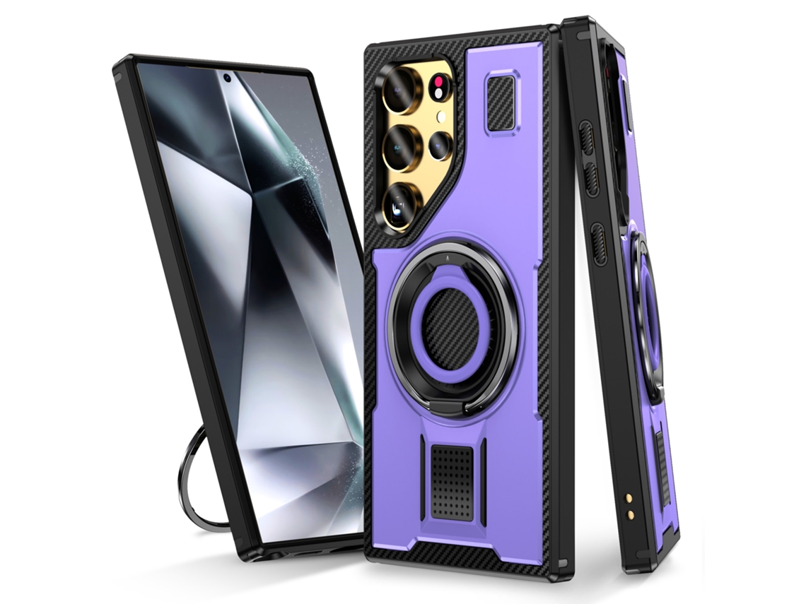 Capa Giratório para Samsung Galaxy S24 Ultra  Metal Anti-Choque Roxo