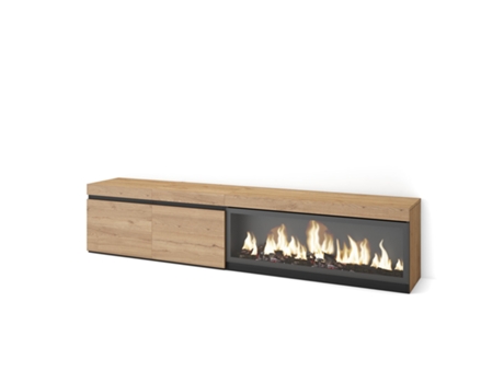 Mueble TV, Televisión, 210, Para TV hasta 80, Chimenea eléctrica XXL, Roble SKRAUT HOME
