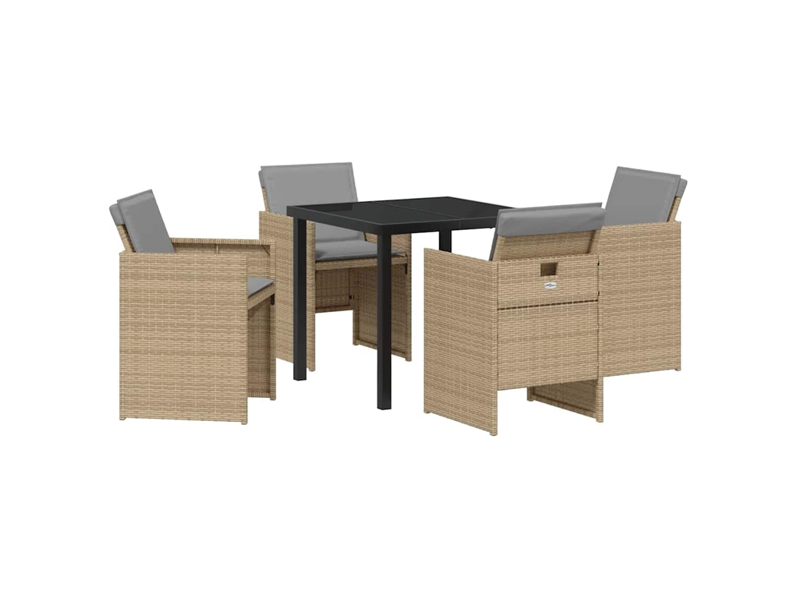 Conjunto De Comedor De Jardín 5 Uds | Mueble De Jardín Beige Ratán Sintético
