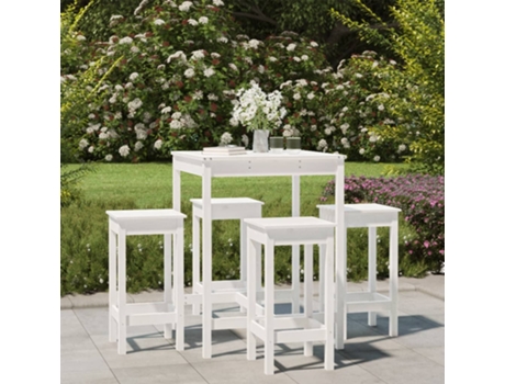 Conjunto 5 de mesa y taburetes altos jardín VIDAXL madera pino blanco
