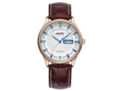 Reloj De Pulsera Para Hombre Con Calendario Dial Redondo Correa De Cuero Marrón