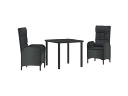 Conjunto De Comedor De Jardín 3 Uds | Mueble De Jardín Negro Ratán Sintético