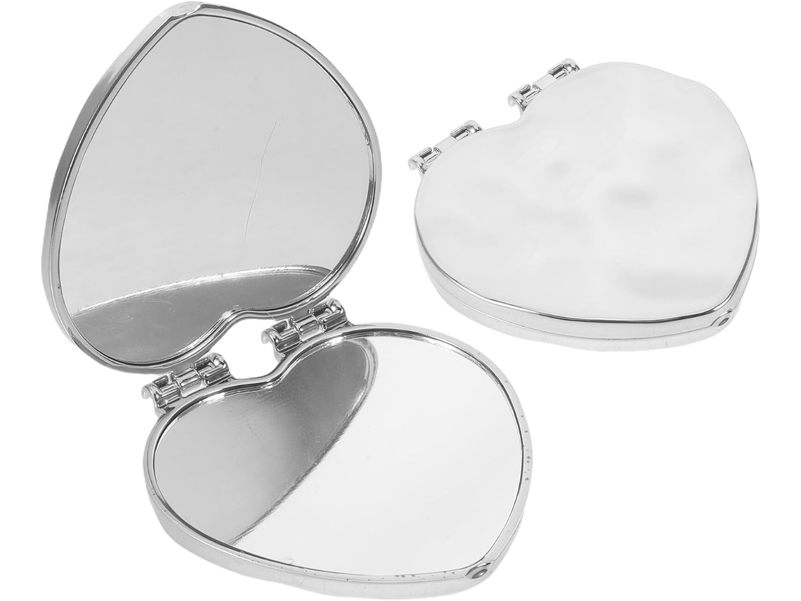 Lot De 2 Miroirs De Poche De Cœur Mini Portátils Électroplaqués Argentés Compactos Y Pliables De ...