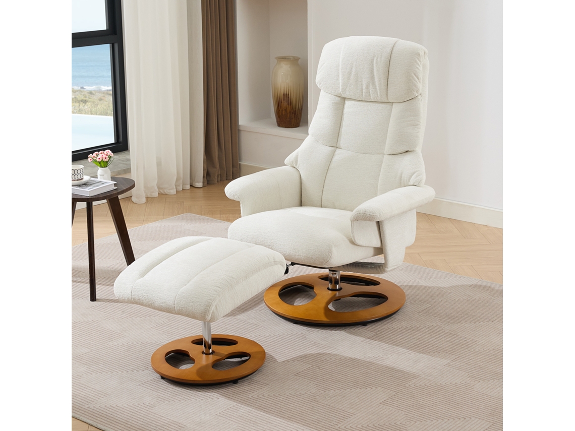 Sillón De Masaje Con Calefacción, Reclinable 360°, De Chenilla Blanca.