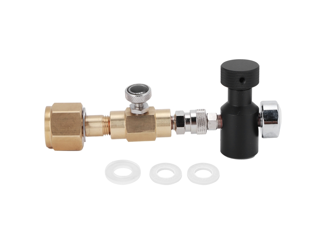Adaptador de recarga de cilindro de CO2 W21.8 de 14" con válvula de liberación y manómetro de 1500 psi | Sin marca