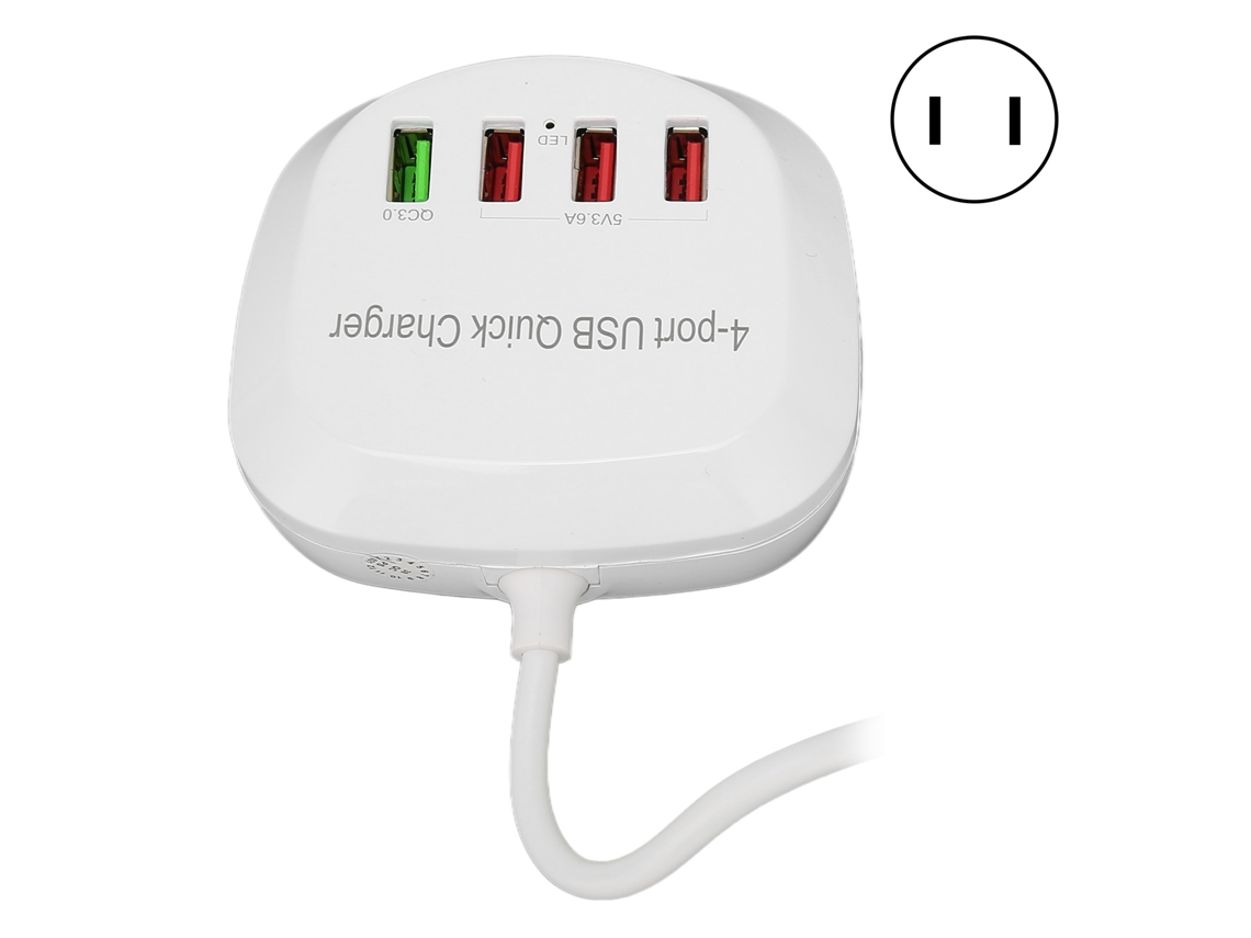 Carregador Usb 4 Portas 36w Qc3.0 Rápido Para Celular Tablet Com Proteção Múltipla Tomada Us 110-240v