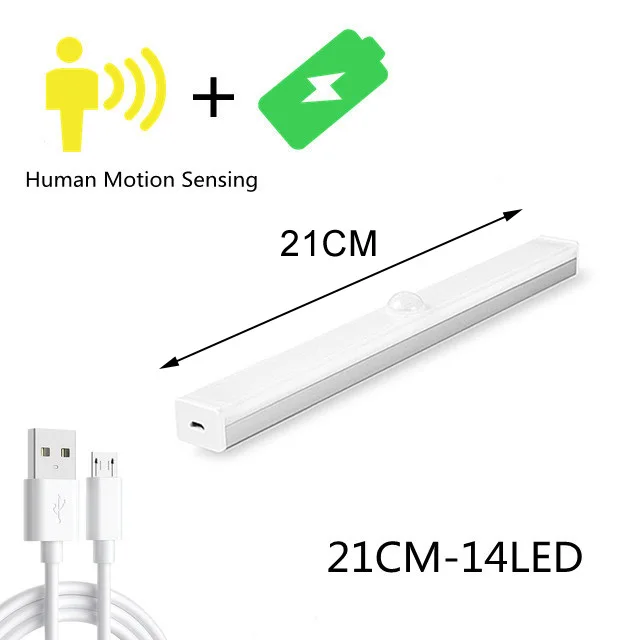 (Luz blanca cálida, 21 cm) Luz nocturna LED inteligente con sensor para dormitorio, ajuste de brillo inalámbrico, recargable a través de USB.