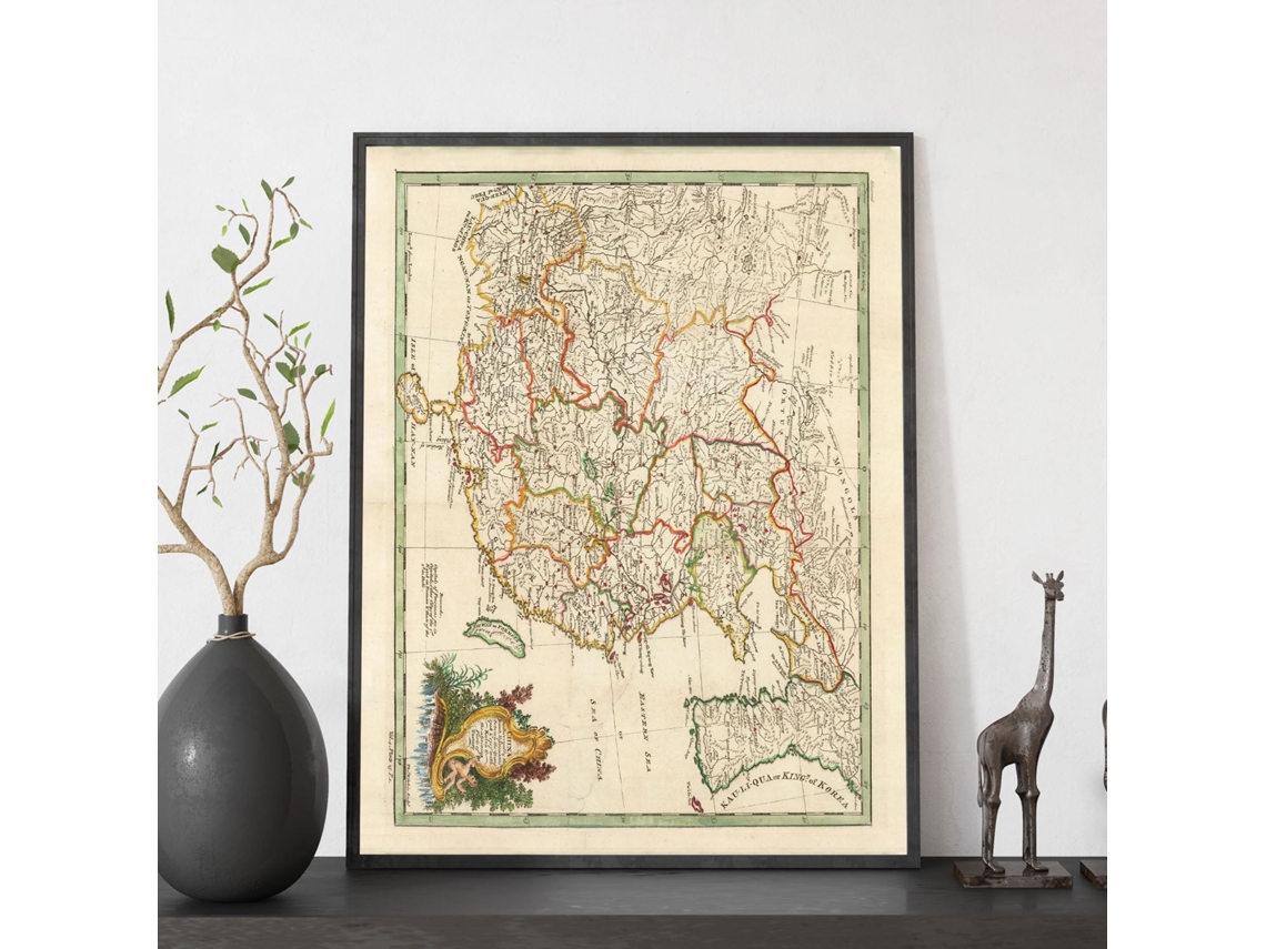 NACNIC Pósters Vintage Mapa De China Por Misionarios Jesuitas Ilustraciones De Antiguos Mapamundis En Tonos Sepia Tamaño A3 Con Marco Color Madera
