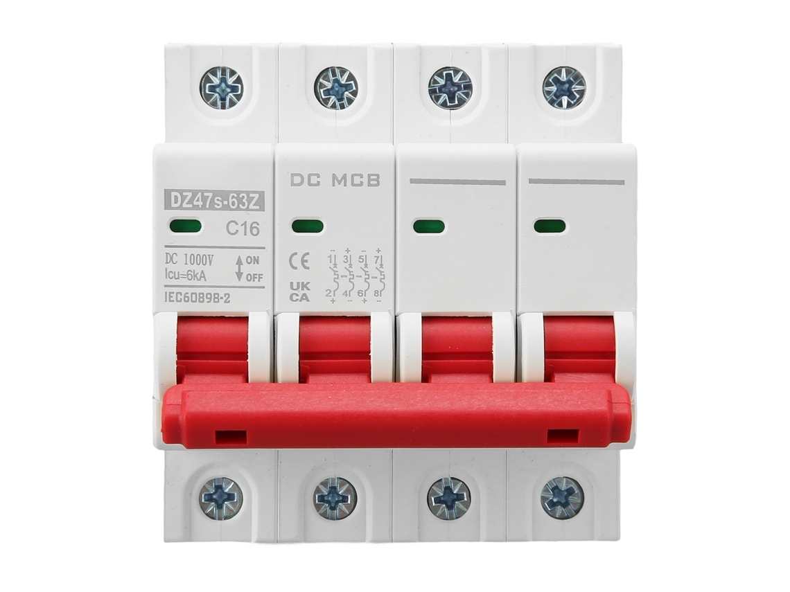 Disyuntor Miniatura De Cc De 4 Polos, 16 A, 1000 V Para Sistemas Solares Fotovoltaicos Con Riel Din De 35 Mm, 6000 A.