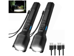 Paquete de 2 linternas superbrillantes de 10.000 lúmenes, linterna LED de alta potencia, 5 modos de zoom, alta potencia, resistente al agua, color negro YEMAESRE
